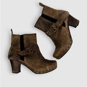 Dansko Brown Distressed Leather Studded Heeled Clog Boots Size 38